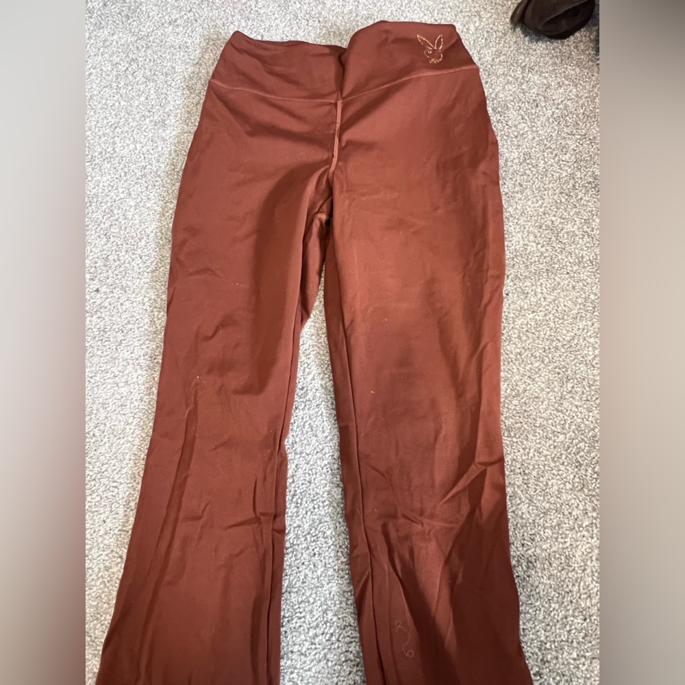 Women’s brown, flare playboy leggings, size small